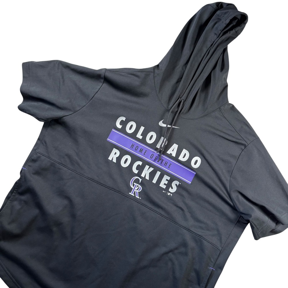 Nike Colorado Rockies Short Sleeve Hoodie Mens XL Black Dri-Fit Pullover MLB
